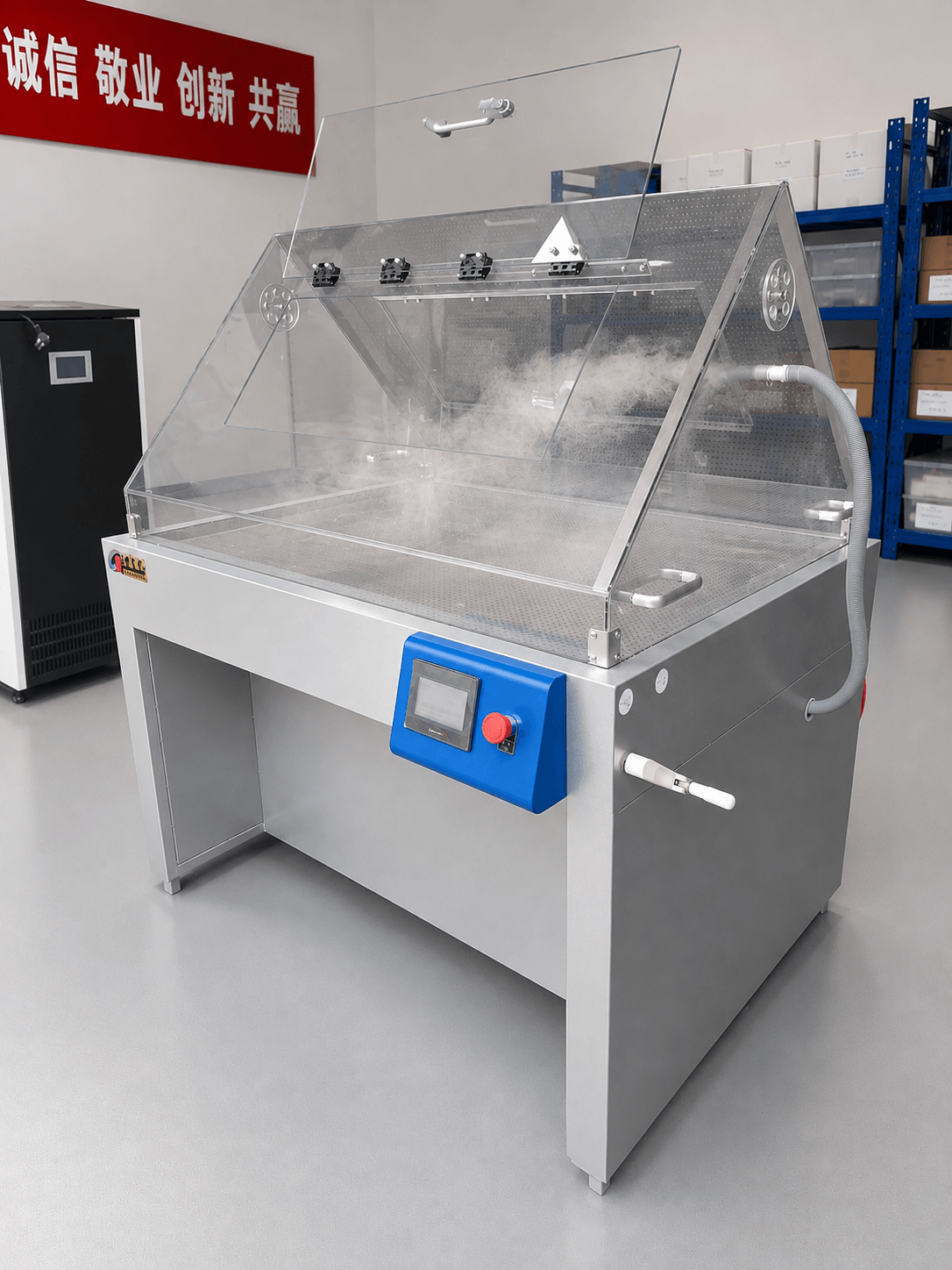 Vacuum suction table with ultrasonic humidification hood for paper conservation
